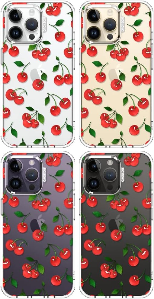MOSNOVO Case for iPhone 14 Pro Max, [Buffertech 6.6ft Military-Grade Drop Protection] [Anti Peel Off Tech] Clear TPU Bumper Phone Case Cover Design - Cute Cherry
