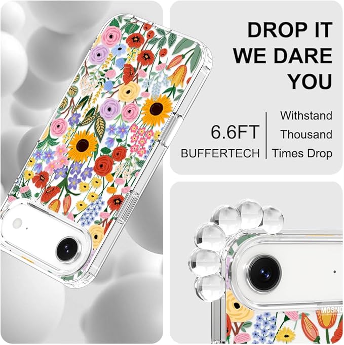 MOSNOVO for iPhone Air Case | Military Grade 6.6ft Drop Tested | Camera Control | Clear with Blossom & Bloom Design