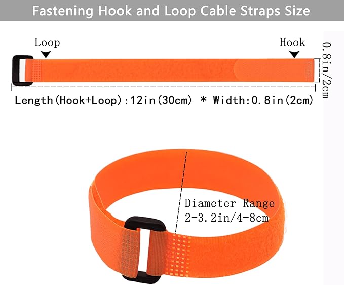 10 Pack (12 x 0.8 Inch) Reusable Fastening Cable Ties and Cable Straps Orange Color,Adjustable Multi-Purpose Hook and Loop Straps Nylon Cable Ties Organizer Fastener Management Wire Straps