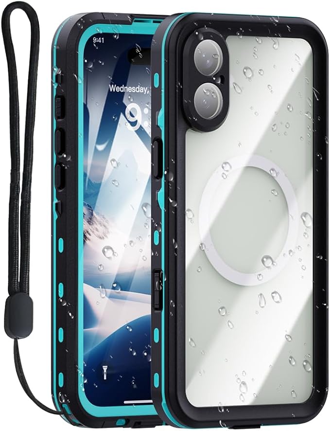 Compatible for iPhone 16 Plus Case Waterproof 【Compatible with Magsafe 】【IP68 Underwater】 Clear Magnetic Built-in Screen Protection Lanyard Diving Swim Dustproof Shockproof Blue