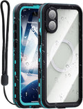 Compatible for iPhone 16 Plus Case Waterproof 【Compatible with Magsafe 】【IP68 Underwater】 Clear Magnetic Built-in Screen Protection Lanyard Diving Swim Dustproof Shockproof Blue