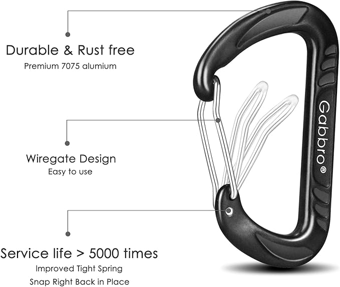 Gabbro Carabiner Clips Heavy Duty 12kN (2697 lbs), Wiregate Aluminum Lightweight Caribeener for Hammock, Hiking, Camping, Water Bottle, Dog Leash Harness, Keychains