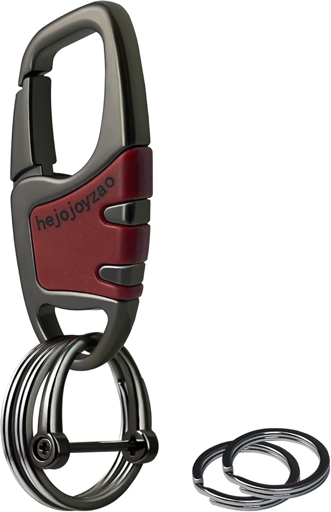 Keychain with Carabiner Clip, 4 Heavy Duty Key Rings and D Ring for Men's Car Key Fob Holder Fits Belt Loops