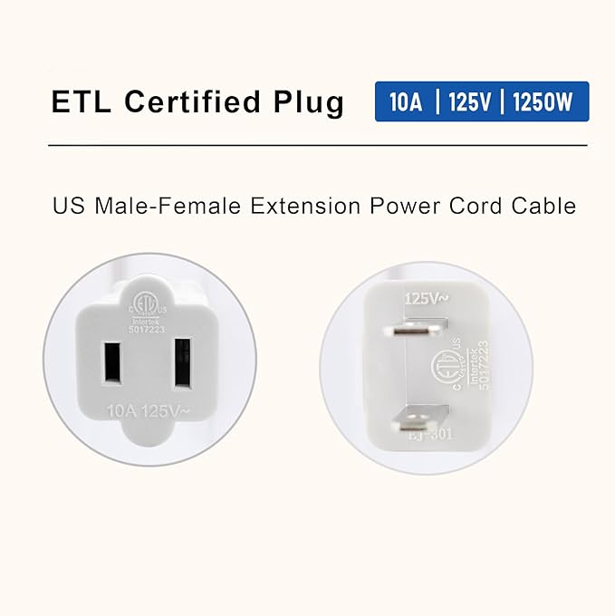 50 ft Extension Cord,2 Prong Indoor Power Cord,18AWG SPT-2 Flat Cord Design for Home, Garden, Workshop,Light Duty White 50 Foot Extension Cable