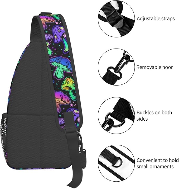 Bright Mushrooms Sling Bag For Women Men Mushroom Backpack Crossbody Shoulder Bag Sling Backpack Chest Bag Travel Hiking Casual Sport Daypack