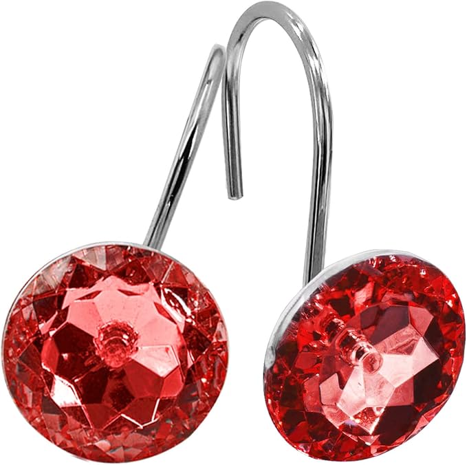 MitoVilla Red Christmas Shower Curtain Hooks Rings, Holiday Shower Hooks for Burgundy Shower Curtain Liner, Xmas Rust Proof Shower Rings for Curtain and Bathroom Shower Rod, 12 Pack Set