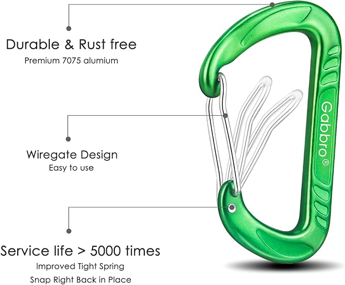 Gabbro Carabiner Clips Heavy Duty 12kN (2697 lbs), Wiregate Aluminum Lightweight Caribeener for Hammock, Hiking, Camping, Water Bottle, Dog Leash Harness, Keychains