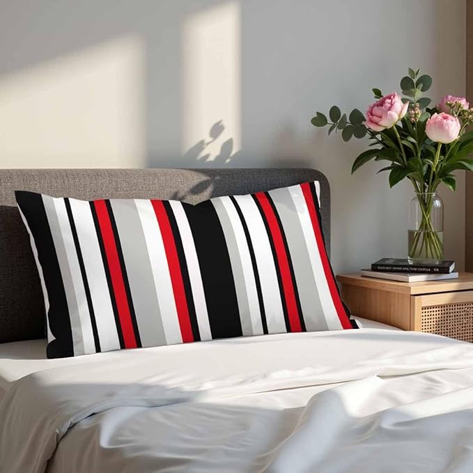 Vertical Lines Striped Pillow Covers 12 X 20 Black White Grey Red Watercolor Set of 2 Pillow Cases Velvet Outdoor Throw Cushion Pillowcases Decorative for Home Bed Sofa Couch Hotel
