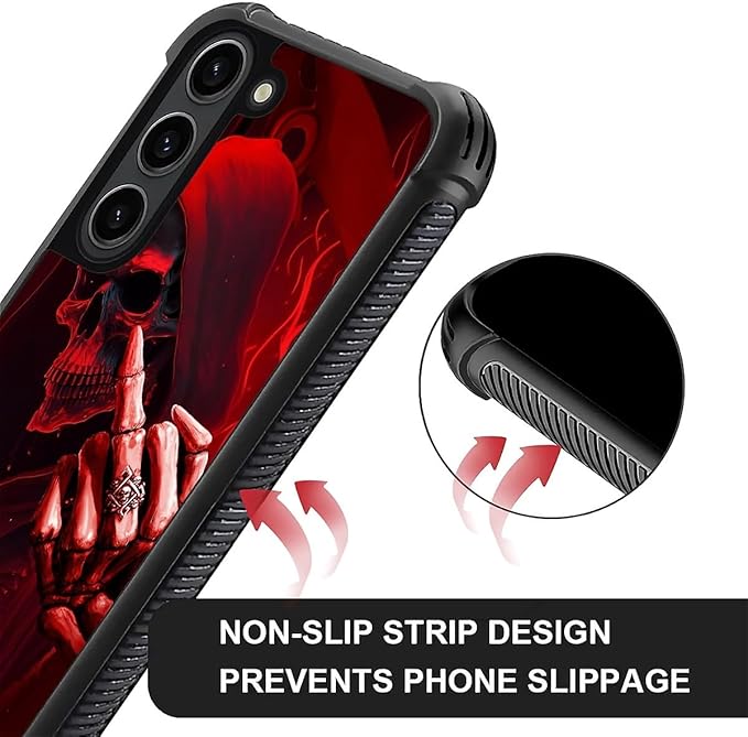for Samsung Galaxy S23 Case, Gestures Funny Skull Pattern Graphic Design Girl Boy Soft Silicone Hard Acrylic Shock Protection for Samsung Galaxy S23