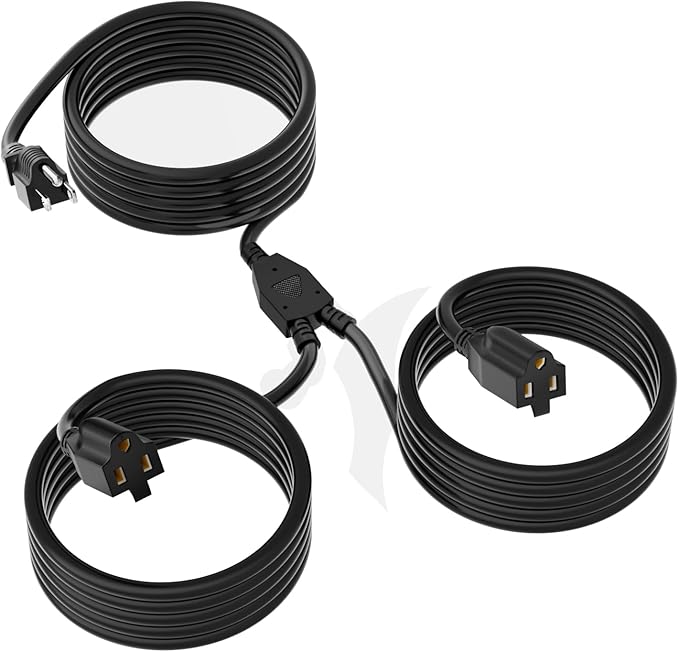 2 Way Power Extension Cord Splitter 50 Ft Total (38+6+6)-3 Prong 1 to 2 Extension Cord Cable Y Splitter-Outlet Adatper-SJTW Outdoor for Halloween Christmas Lighting Landscaping-16AWG 13A 125V-UL-1T2