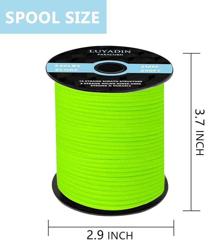 Paracord 240lb - Diameter 2mm Micro Utility Cord -3 Strand Parachute Spool Cord - 100ft 200ft,Paracord for Camping,Hiking,Fishing,Outdoor and DIY