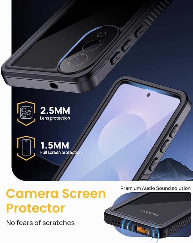 Lanhiem for Samsung Galaxy S25 Edge Phone Case, IP68 Waterproof Dustproof Case with Built-in Screen Protector, Rugged Full Body Protective Cover for Galaxy S25 Edge 6.7 Inch, Black