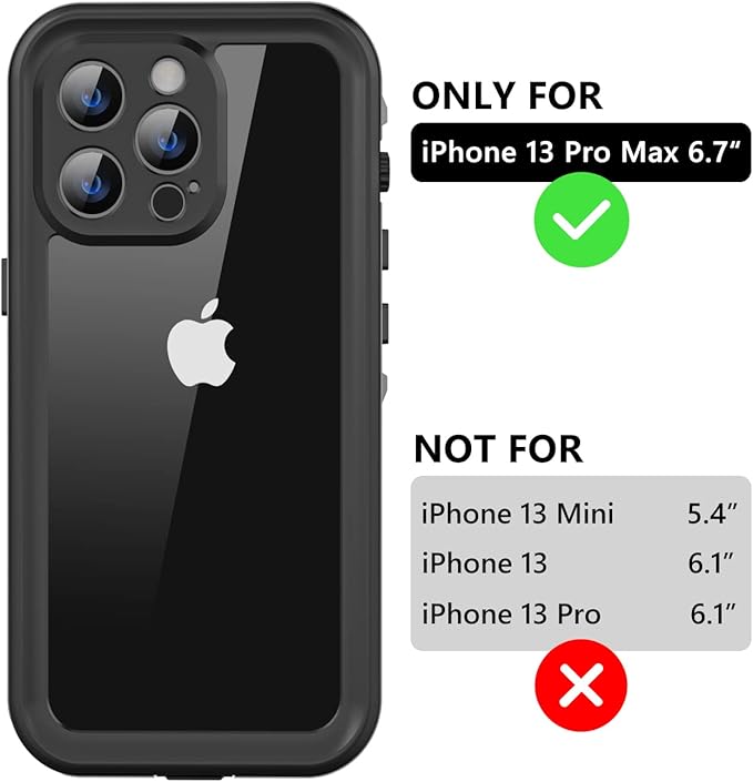 Protebox for iPhone 13 Pro Max Waterproof Case with Built-in Screen Protector, Shockproof Dustproof Full Body Protective IP68 Waterproof Phone Case for iPhone 13 Pro Max 6.7 inch (Black/Clear)