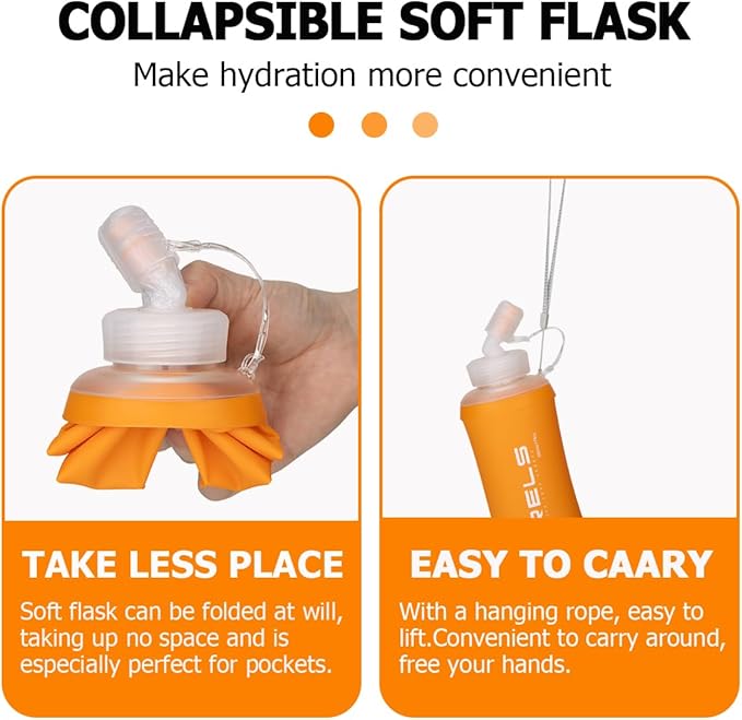 WRELS 350ml/500ml TPU Soft Water Bottles BPA Free Collapsible Soft Flask with Widen Mouth for Running Vest Lightweight Foldable Water Bottle for Running Marathon Trail Hiking