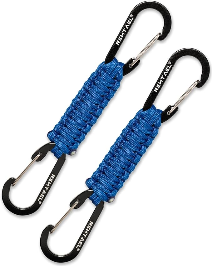 Paracord Braided Carabiner Keychain Lanyard Strap, Hanger Stroller Hook w/2 Carabiner Clips for Water Bottle Backpack