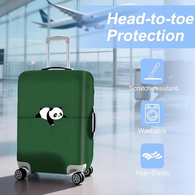 ANNA QUEEN Panda Travel Luggage Cover- Cartoon Cute Stretchable Airplane Suitcase Protector Sleeve,Universal Washable Fit for 20-37 Inch Checked Baggage,Water Resistant Durable Luggage Protector