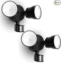 LUTEC Shrimp P6221B-PIR24 2000 Lumen 18 Watt 26 LED Motion Activated Integrated Dual-Head Floodlight Outdoor, IP54 Waterproof Exterior Security Wall Light for Patio, Garden, Yard-Black, 2 Pack