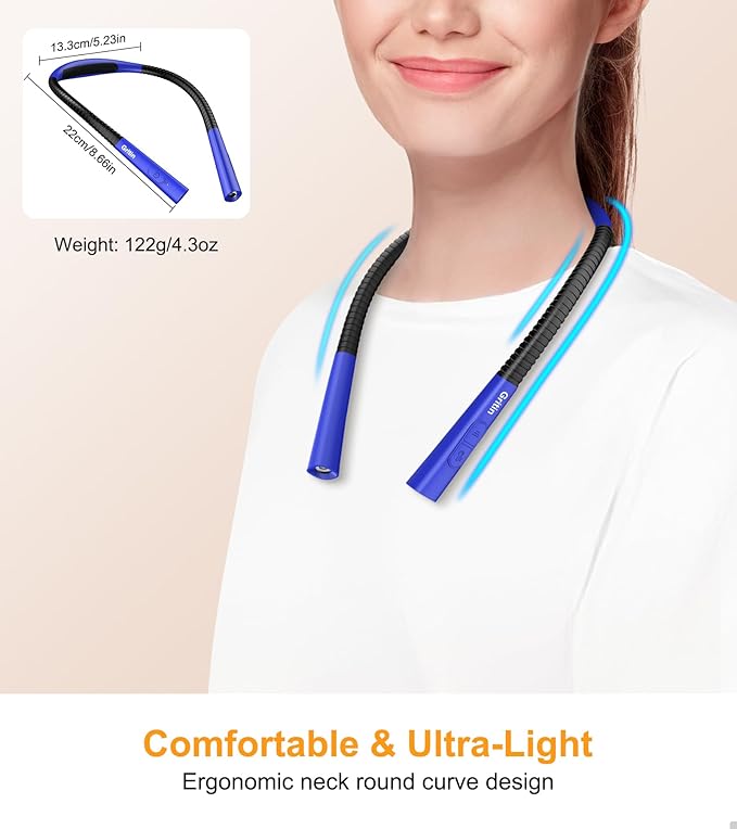 Gritin Book Light, Eye Caring 4-Color & 5-Brightness Neck Light Reading Light- Stepless Dimming,30-min Timer,80+ Hrs Runtime,Bendable Round Neck Design, Lightweight for Reading-Dark Blue
