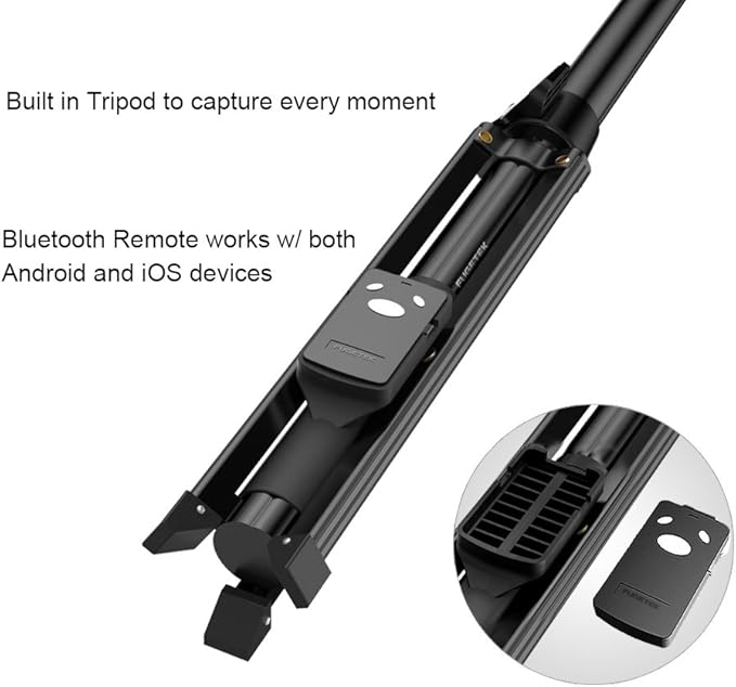 Fugetek 51" Professional Selfie Stick Tripod, 100% All Aluminum Stick & Legs, Lightweight, Detachable Bluetooth Remote, Portable All in One, Compatible with iPhone & Android, Non Skid Feet, Black
