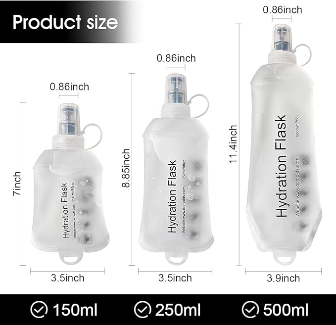 WILDREEDS 150ml Soft Flask, TPU Collapsible Soft Water Bottle for Hydration Pack, Running Vest, Folding Water Bottle for Hiking Cycling Climbing-1Pcs, White