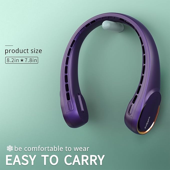 FrSara Neck Fan, Portable Personal Fan Strong Wind, 4000mAh, Air Volume,360° Cooling, No Hair Twisting, Air Volume On 2 Sides, Non-Slip, Quick Charge, Long Use Time, Gift for Women, Men, Birthday