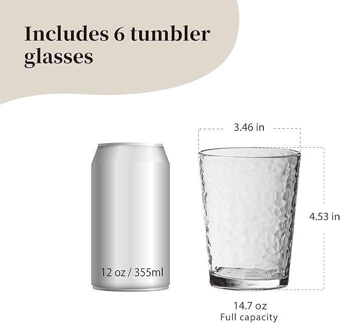 KLIFA- NICE- 14.7 ounce, Set of 6, Acrylic Tumbler Drinking Glasses Set, BPA-Free, Stackable Plastic Drinkware, Dishwasher Safe Cups, Clear