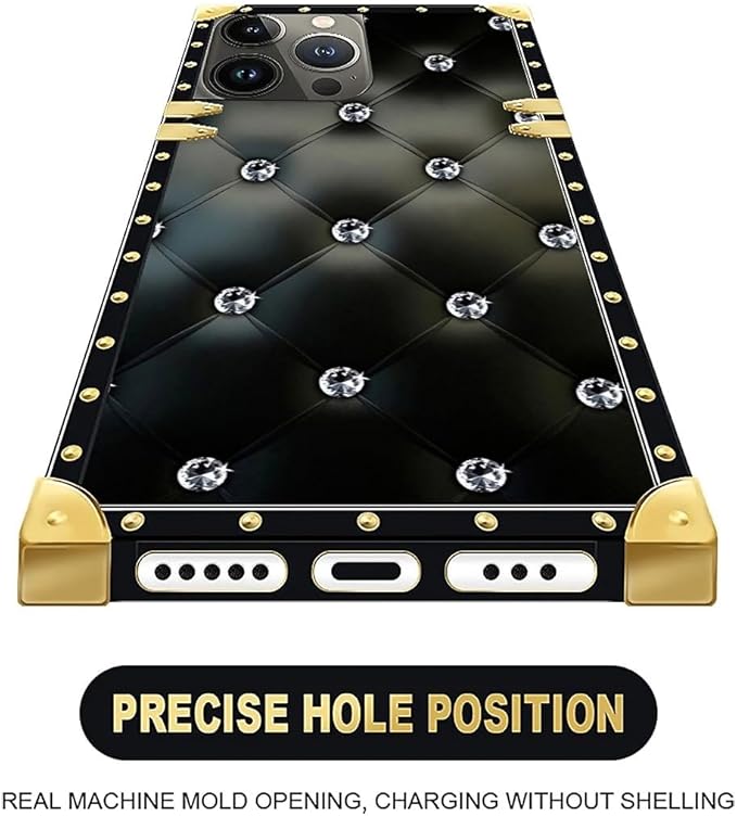 Compatible with iPhone 16 Pro Max Case, Shiny Black Sofa Crystal Luxury Golden Decoration for Girl Women Soft TPU Shockproof Protective Hard PC Back