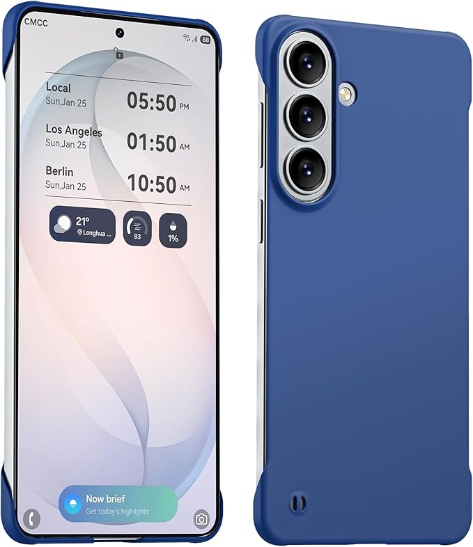 GRECAZO Slim Borderless for Samsung Galaxy S26 Plus Phone Case 6.7"(2026) Ultra-Thin Lightweight Frameless Matte Hard PC Cover Case with Pull Ring Minimalist Non Slip Rope-Blue