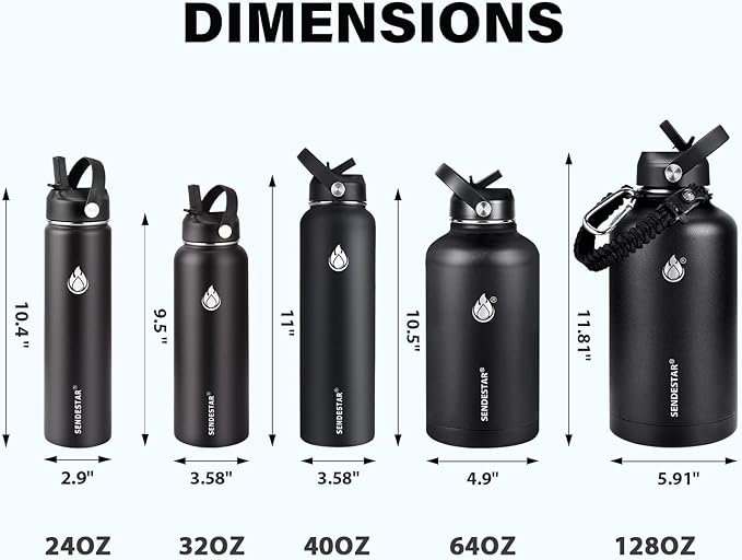 One Gallon Insulated Water Bottle, Triple Wall 128 oz Stainless Steel Wide Mouth Water Bottles (Cold for 48 Hrs), Leak Proof, Non-BPA, Large Water Flask Jug with Paracord Handle & Straw Spout Lids