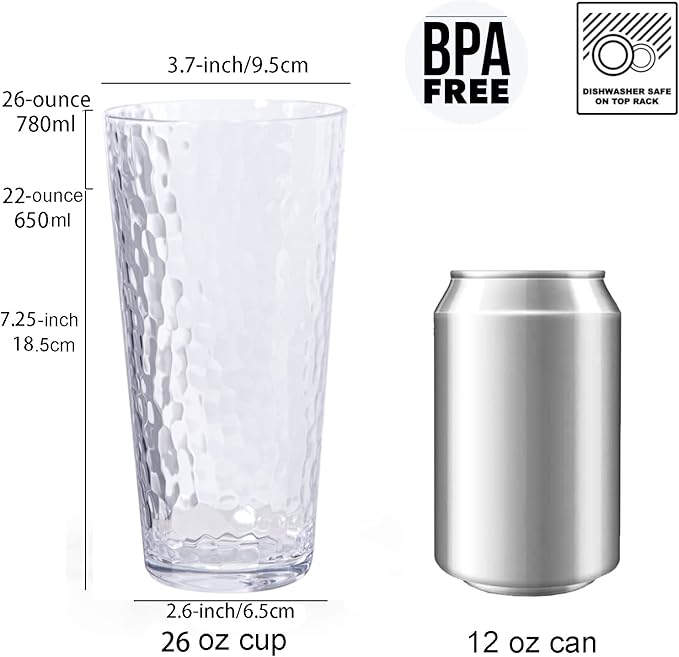 26-ounce Acrylic Highball Glasses Plastic Tumbler Larger Drinking Glasses, set of 6 Clear