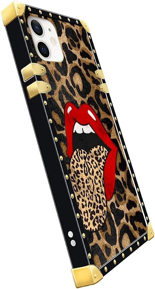 Compatible with iPhone 11 Case, Brown Leopard Print Mouth Luxury Golden Decoration for Girl Women Soft TPU Shockproof Protective Hard PC Back for iPhone 11