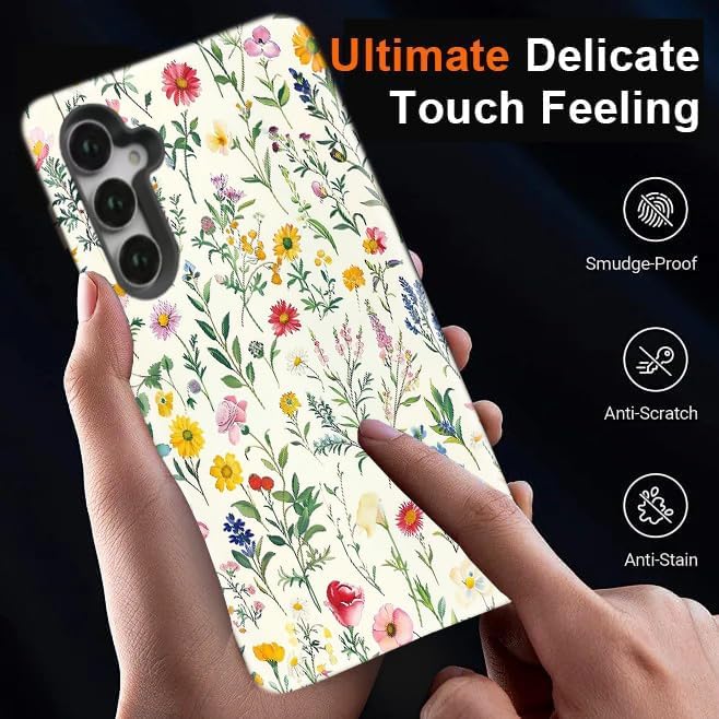 Compatible for Samsung Galaxy A36 5G Case, Dual Layer Heavy Duty 2 in 1 Shockproof Protective Phone Case,Vintage Botanical Wildflower Print