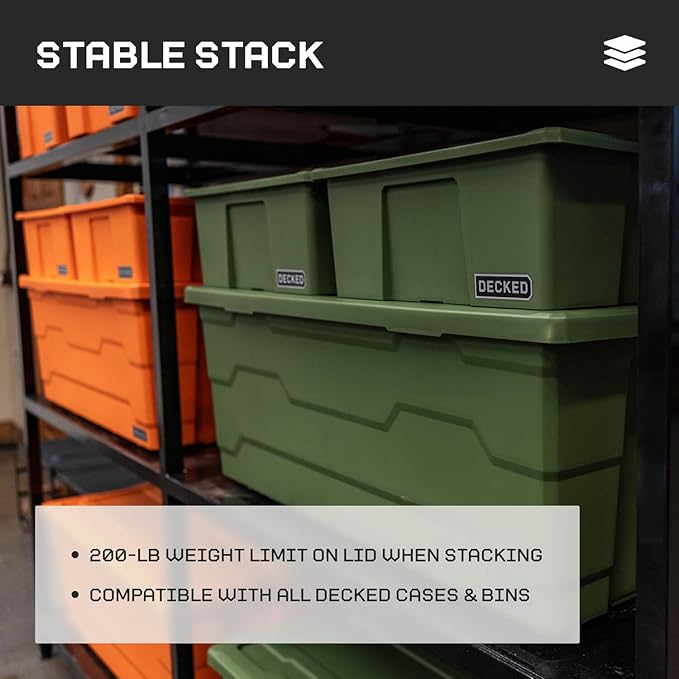 DECKED Payloader 133 L (2-Pack) - 200 lb Load Rated, Heavy-Duty Stackable Garage Storage Bins - Ranger Green