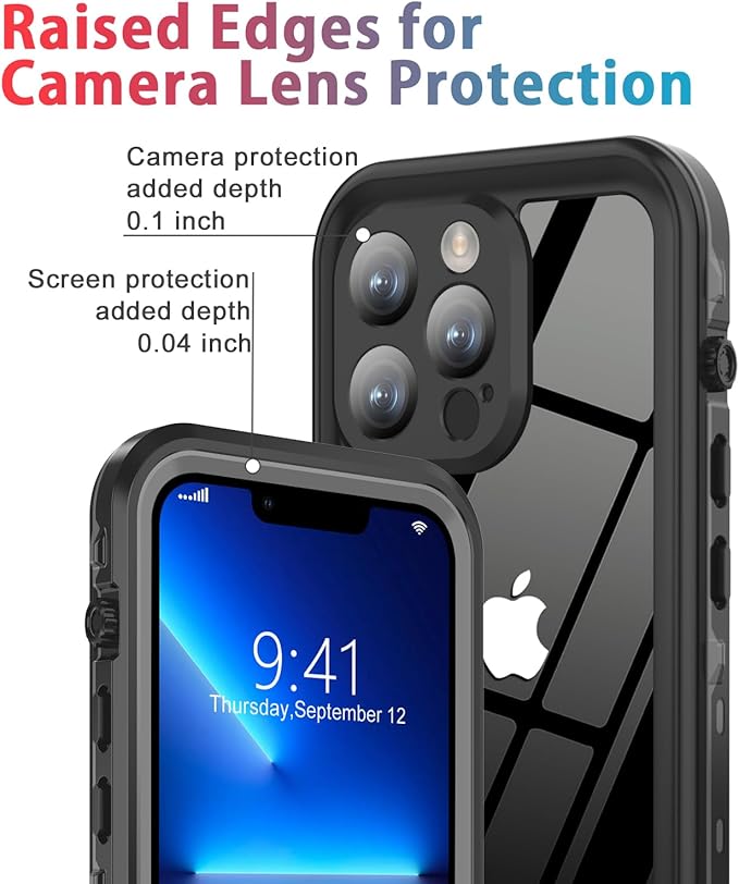 for iPhone 13 Pro Max Case Waterproof Shockproof Dustproof Full-Body Sturdy with Camera Lens Protector and Built-in Screen Protector,Underwater Cover Protective for iPhone 13 Pro Max Black