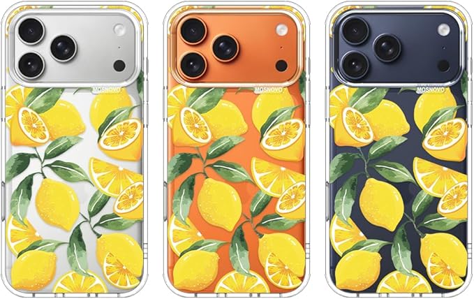 MOSNOVO for iPhone 17 Pro Max Case | Military Grade 6.6ft Drop Tested | Camera Control | Clear with Lemon Design