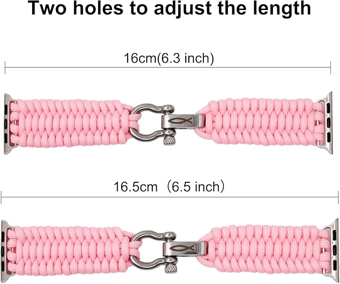 Savior Survival Gear Paracord Watch Band Compatible with Apple Watch 38mm and 40mm Apple Watch - Paracord Watch Band with Stainless Steel Adjustable Shackle (550 Paracord, Large) (Pink)