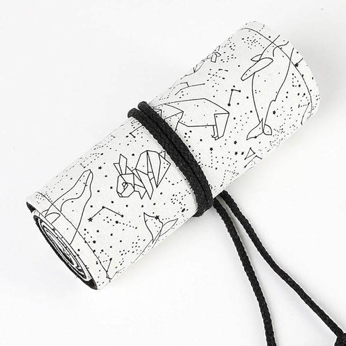 Funny live 24/36/48/72 Slots Colored Pencil Wrap Roll up Pen Holder Case Drawing Coloring Pencil Roll Organizer Stationery Case for Student Artist Traveler (Abstract Lines, 48 Slots)