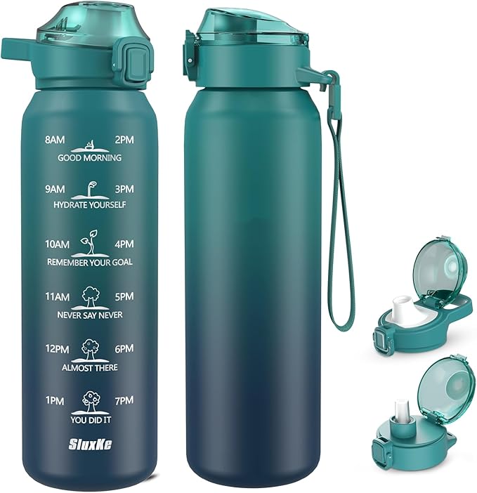 SLUXKE Insulated water bottle with Straw and Chug Lids, 18/10 Stainless Steel 24oz Water Bottle BPA Free, Double Wall Vacuum Wide Mouth Insulated Water Bottle for Men, Women & Kids BLUE BLUE