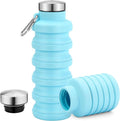 Collapsible Water Bottle,17oz Reuseable BPA Free Silicone Foldable Water Bottles for Travel Gym Camping Hiking Outdoor Indoor Sport-Light Blue