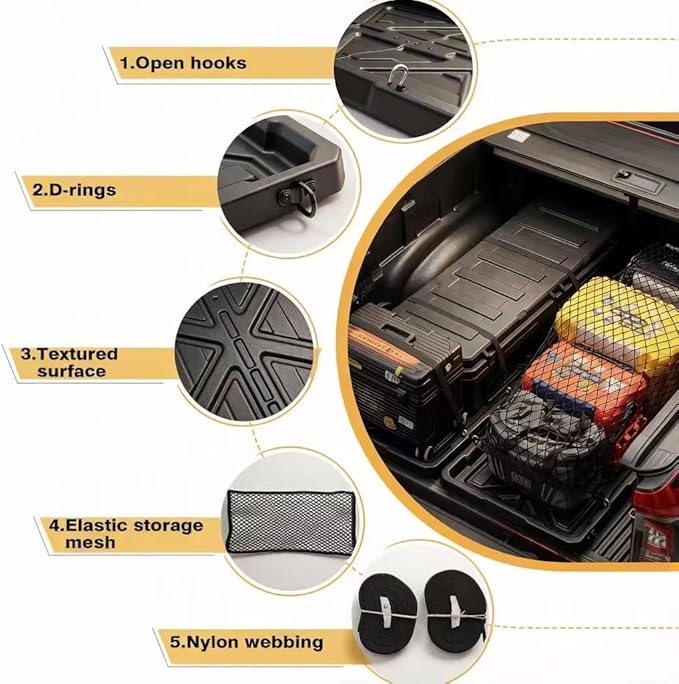 Truck Bed Slide Out Cargo Tray, 56" L x 42.9" W Size Slide-Out Truck Bed Organizer Tray for 5’+Long Beds, Sliding Truck Organizers and Storage Tray with Open Hooks & Elastic Cargo Net