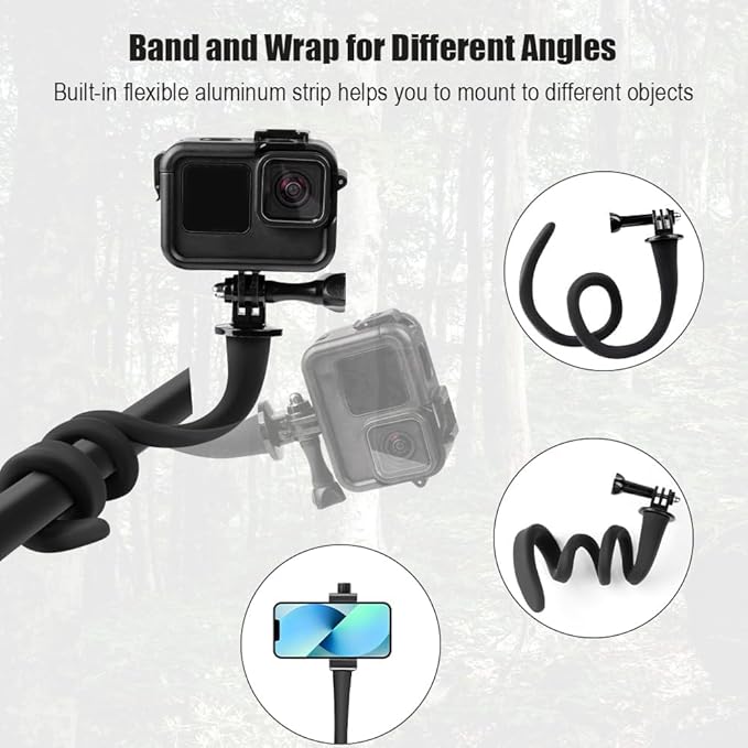 Taisioner Flex Mount Stroller Phone Holder Selfie Stick Gooseneck for Treadmill Bike Shopping Cart Boat Smartphone Suitable with GoPro Hero 12/11/10/9/8/7/6/5/4 AKASO Insta360