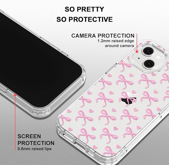 MOSNOVO for iPhone 13/14 Case | Military Grade 6.6ft Drop Tested | Clear with Bowtiful Love Design