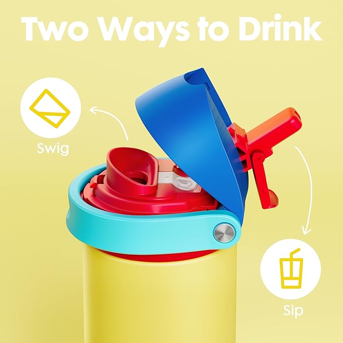 18 oz Insulated Water Bottle for Kids: Meoky Stainless Steel Water Bottle with 2-in-1 Straw and Spout Lid - Leak Proof, Fits in Car Cup Holder, BPA-Free for Sports School Backpacks, Golden Charm