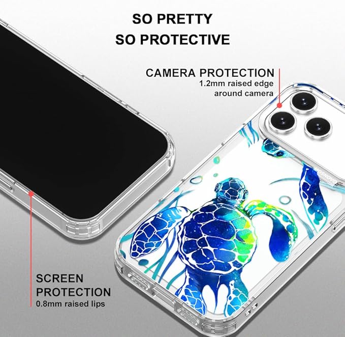 MOSNOVO for iPhone 17 Pro Max Case | Military Grade 6.6ft Drop Tested | Camera Control | Clear with Sea Turtles Design