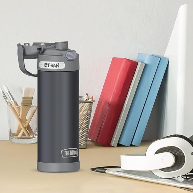 THERMOS FUNTAINER 16 Ounce Stainless Steel Vacuum Insulated Bottle with Wide Spout Lid,Matte Charcoal,(Pack of 6)