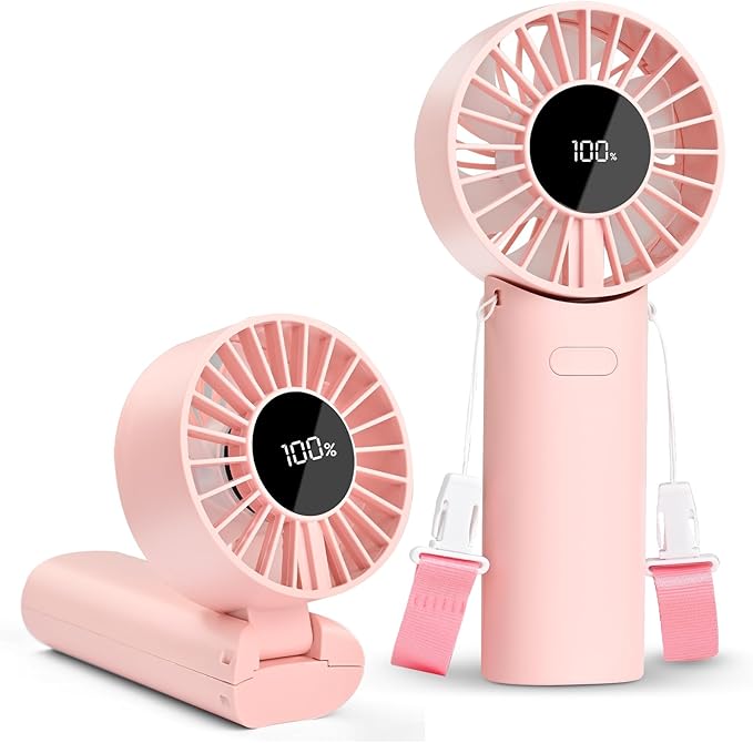 Foldable Handheld Fan, 5-Speed, High-Speed Motor, LED Display, 10 Hours long-lasting,3-IN-1 Portable Fan for Outdoor Activities, Travel, Beach
