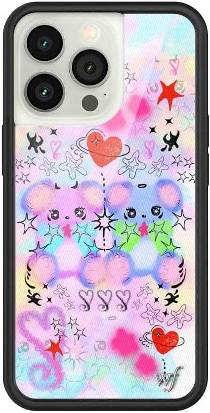 Wildflower Cases - Compatible with iPhone 13 Pro | Protective Black Bumper, 6.5ft Drop Test Certified, Women Owned Small Business | Trendy Airbrush Purple Bears | Cotton Candy Teddies