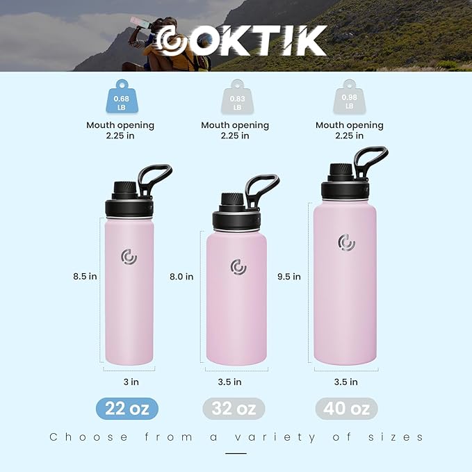 Sports Water Bottle 22oz, Insulated Water Bottle with Handle,Stainless Steel,Simple Modern,Suitable for Travel, School, Boy, Girl(Blush)
