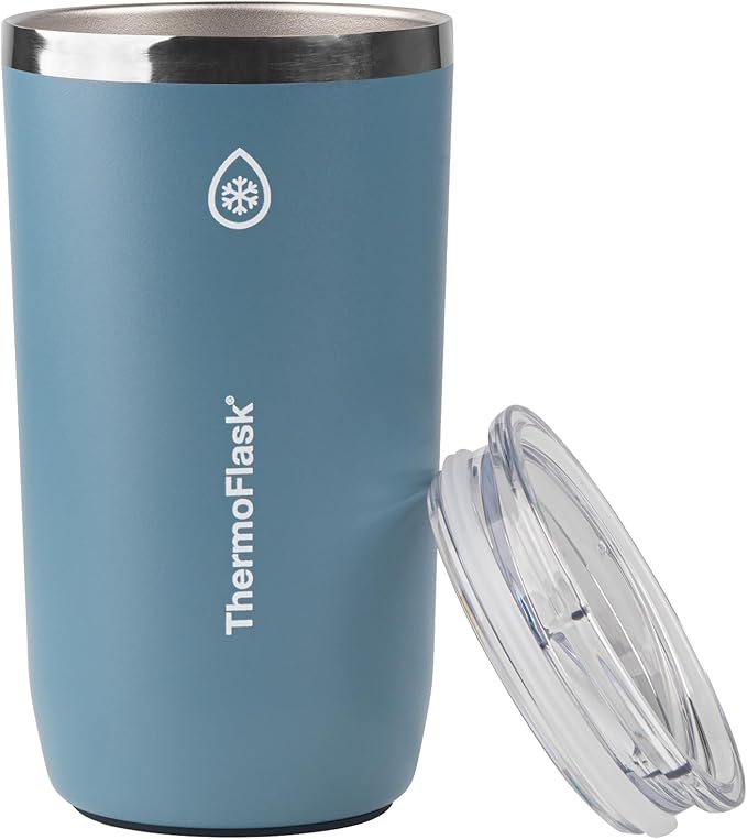 ThermoFlask Drinkware Beer Tumbler - Double-Wall Tumbler for Cold & Hot Drinks - Lightweight & Simple Drink Cup with Lid - Modern & Durable Drinking Cup - 16 oz, Dusty Blue