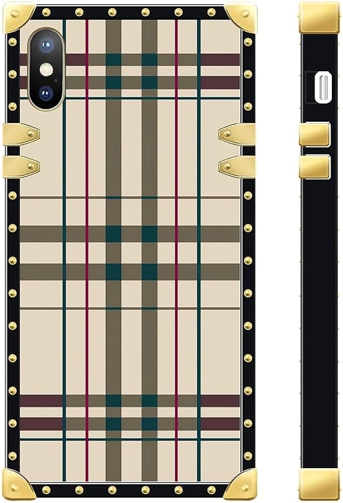 Compatible with iPhone Xs Max Case, Black Red Beige Stripes Luxury Golden Decoration for Girl Women Soft TPU Shockproof Protective Hard PC Back for iPhone Xs Max